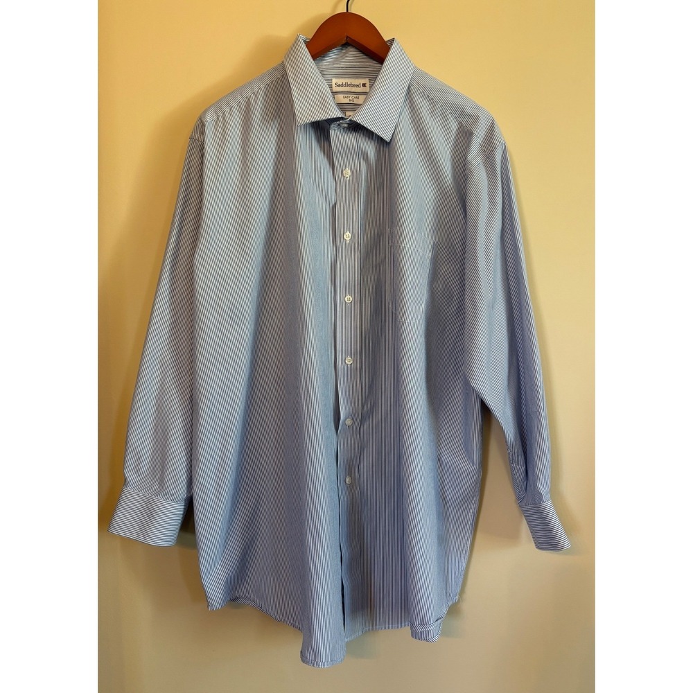 Saddlebred Big Easy Care Striped Blue White Button Down Dress Shirt 2XL - Picture 2 of 8